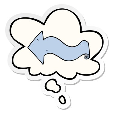 karikatür ok ve basılı bir etiket olarak kabarcık düşünce