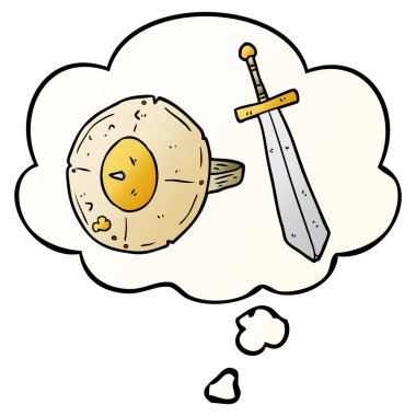karikatür kalkan ve kılıç ve pürüzsüz degrade s düşünce balonu