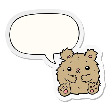 sevimli karikatür ayı ve konuşma kabarcık etiket