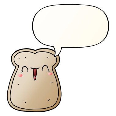 pürüzsüz degrade tost ve konuşma balonu sevimli karikatür dilim