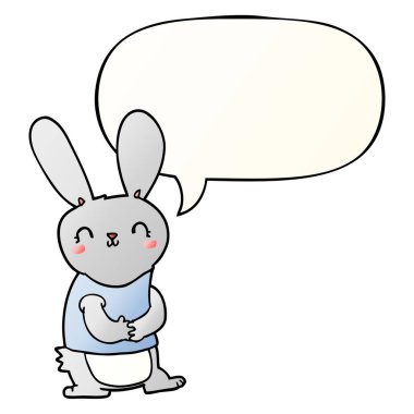 pürüzsüz degrade tarzında sevimli karikatür tavşan ve konuşma balonu