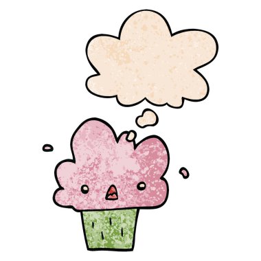 karikatür cupcake ve grunge doku desen sty düşünce balonu