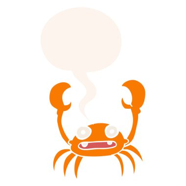 retro tarzında karikatür yengeç ve konuşma balonu