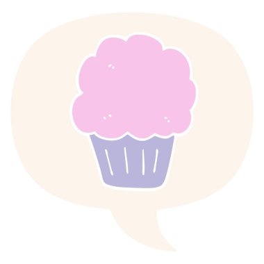 retro tarzında karikatür cupcake ve konuşma balonu