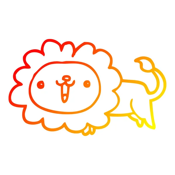 Línea de gradiente caliente dibujo lindo león de dibujos animados — Vector de stock