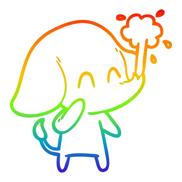 Linea gradiente arcobaleno disegno carino cartone animato elefante sputando wat — Vettoriale Stock