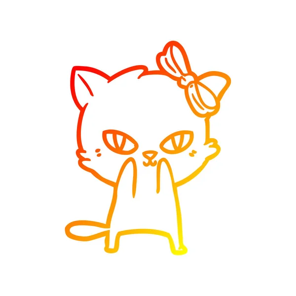 Línea de gradiente caliente dibujo lindo gato de dibujos animados — Vector de stock