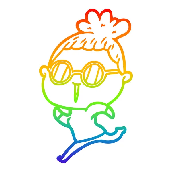 Regenboog gradiënt lijntekening cartoon vrouw het dragen van bril — Stockvector