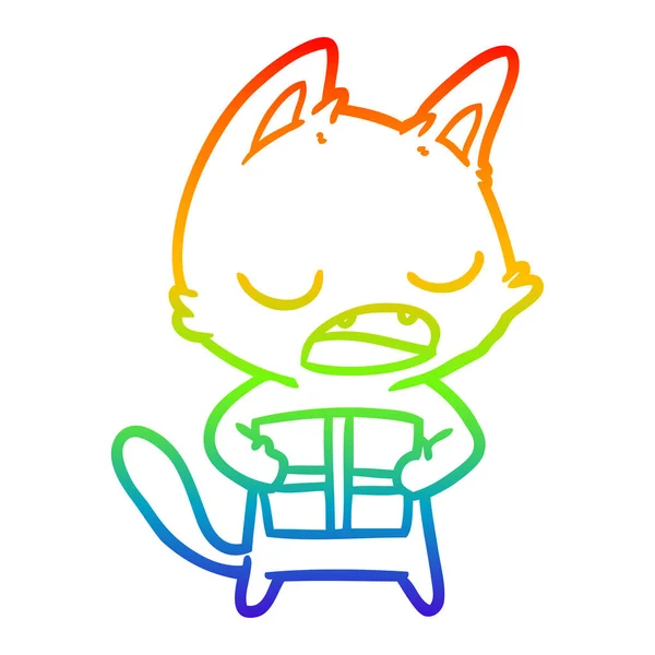 Arco iris gradiente línea dibujo hablando gato dibujos animados — Vector de stock