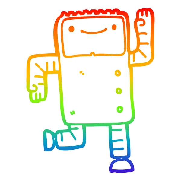 Linea gradiente arcobaleno disegno robot cartone animato — Vettoriale Stock