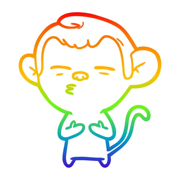 Arco-íris linha gradiente desenho cartoon macaco suspeito — Vetor de Stock