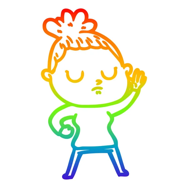 Rainbow gradient ligne dessin dessin animé calme femme — Image vectorielle