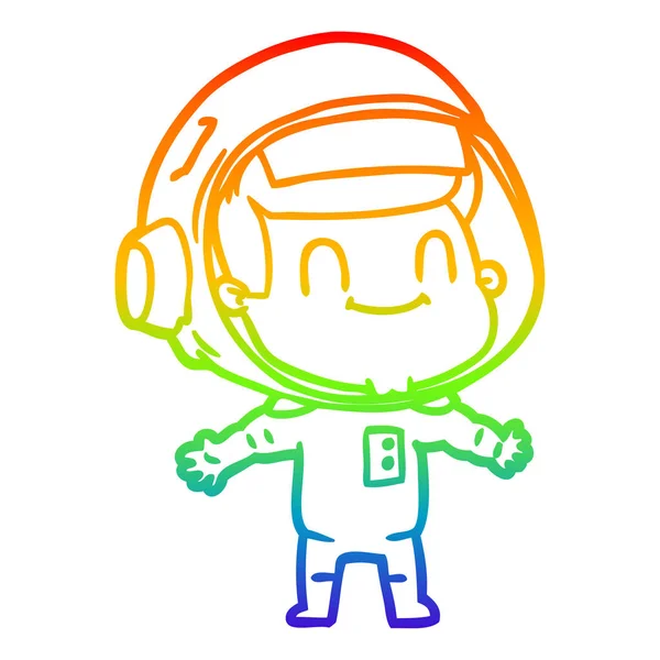 Радужная градиентная линия рисунок счастливый астронавт мультфильма человек — стоковый вектор