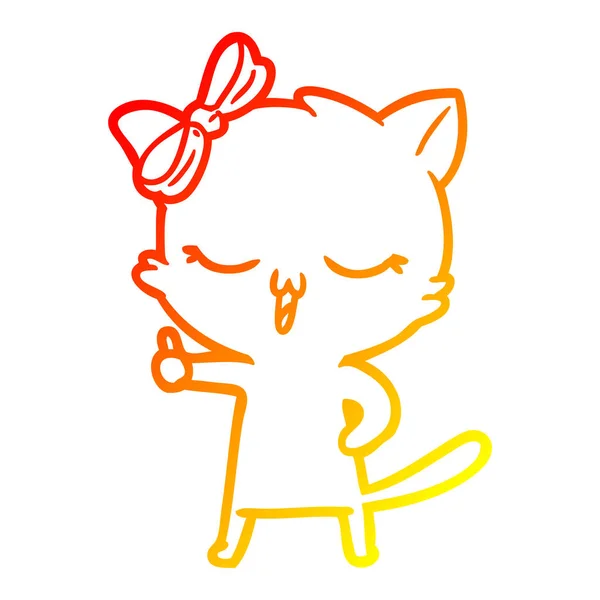 Linha gradiente quente desenho desenho desenho animado gato com arco na cabeça —  Vetores de Stock