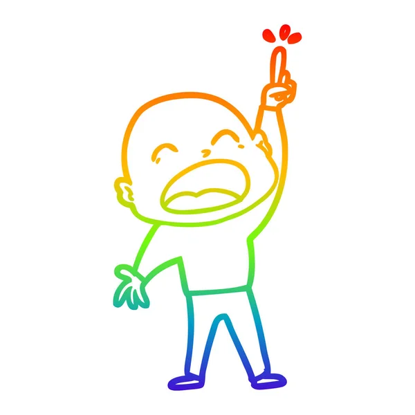Rainbow gradient ligne dessin dessin animé criant chauve homme — Image vectorielle