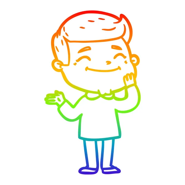 Regenboog gradiënt lijntekening gelukkig cartoon man — Stockvector