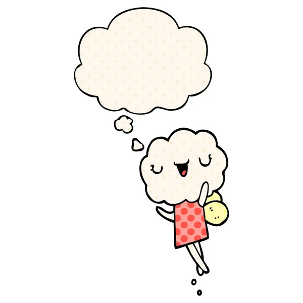 Słodkie kreskówka chmura głowa istota i myśl bańka w komiks Boo — Wektor stockowy