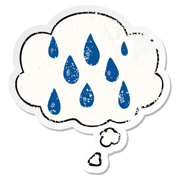 Tecknad regndroppar och tänkte bubbla som en nödställda slitna sticke — Stock vektor