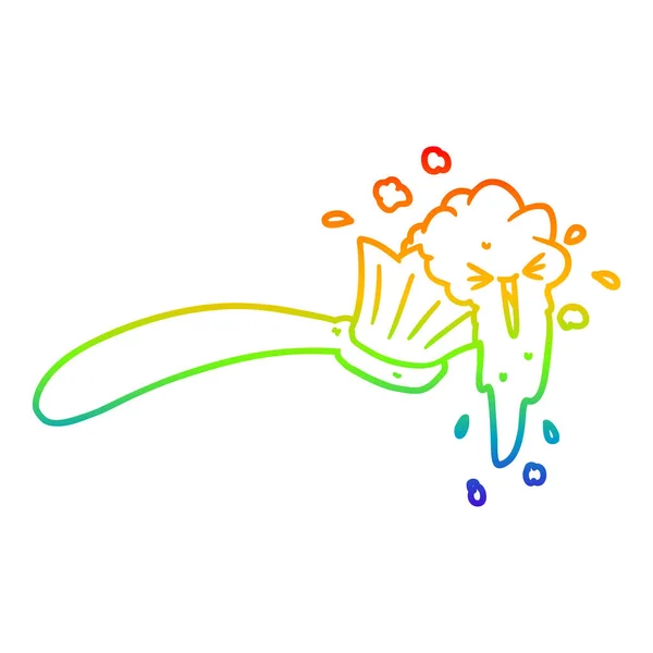 Arco-íris linha gradiente desenho cartoon escova de dentes e pasta de dentes — Vetor de Stock