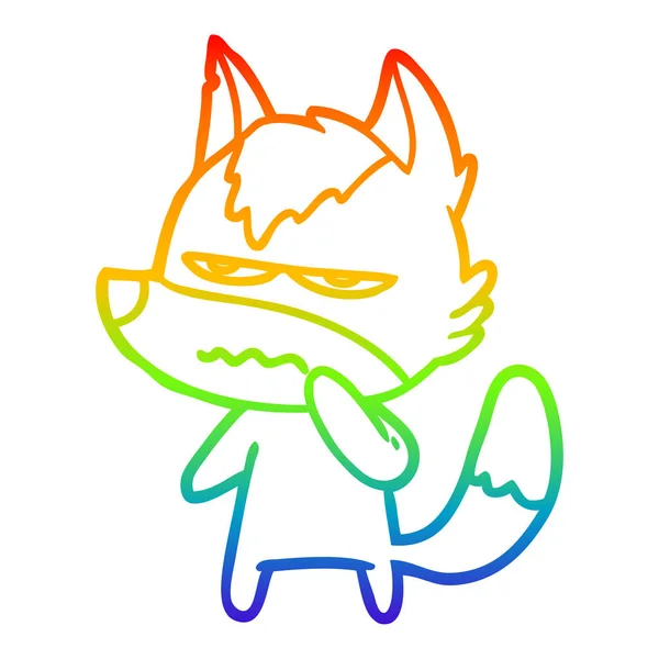 Arco-íris linha gradiente desenho desenhos animados lobo irritado — Vetor de Stock