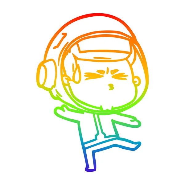 Rainbow gradient linje ritning tecknad stressad astronaut — Stock vektor