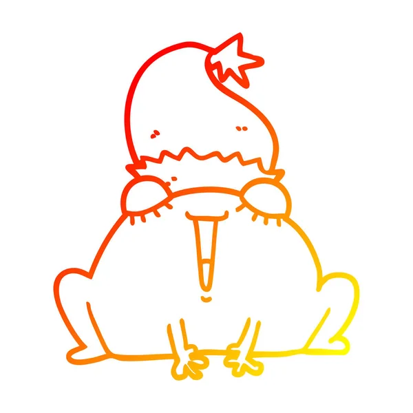 따뜻한 그라데이션 라인 그리기 귀여운 만화 크리스마스 개구리 — 스톡 벡터