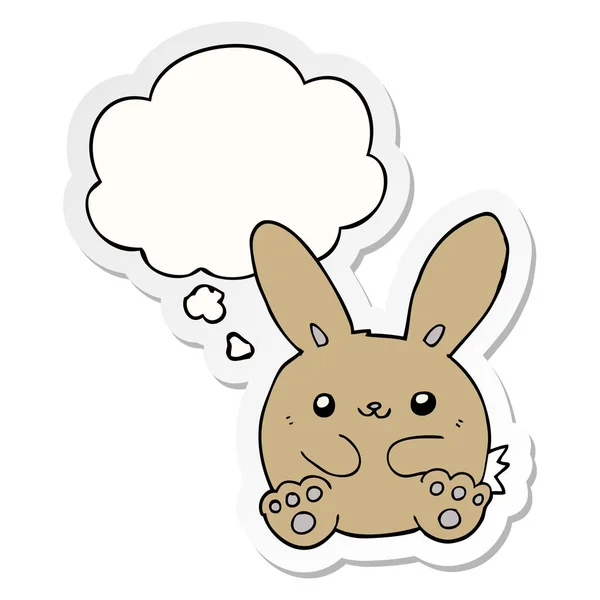 Karikatur-Kaninchen und Gedankenblase als Aufkleber — Stockvektor