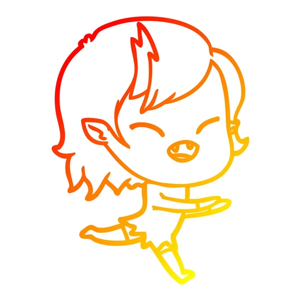 Warme kleurovergang lijntekening cartoon lachende vampier meisje running — Stockvector