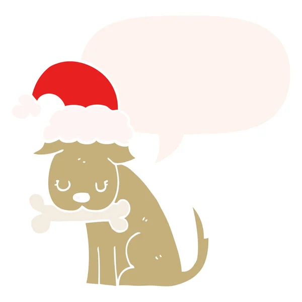 Lindo perro de Navidad y la burbuja del habla en estilo retro — Vector de stock