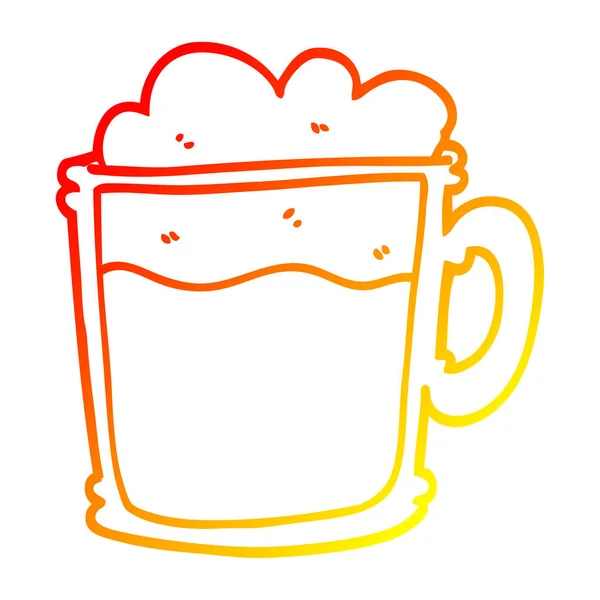 Línea de gradiente caliente dibujo dibujos animados latte espumoso — Vector de stock