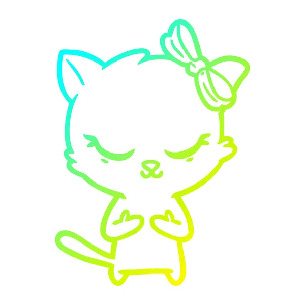 Linha gradiente frio desenho bonito desenho animado gato com arco — Vetor de Stock