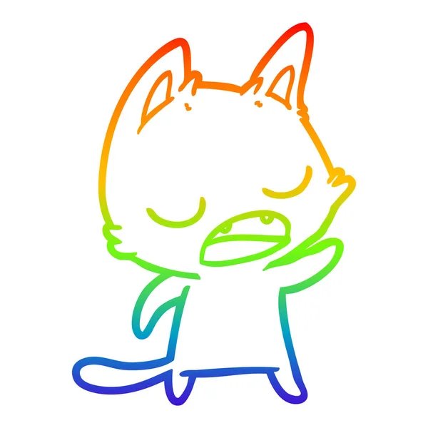 Regenbogen-Gradienten-Linie Zeichnung sprechende Katze Karikatur — Stockvektor