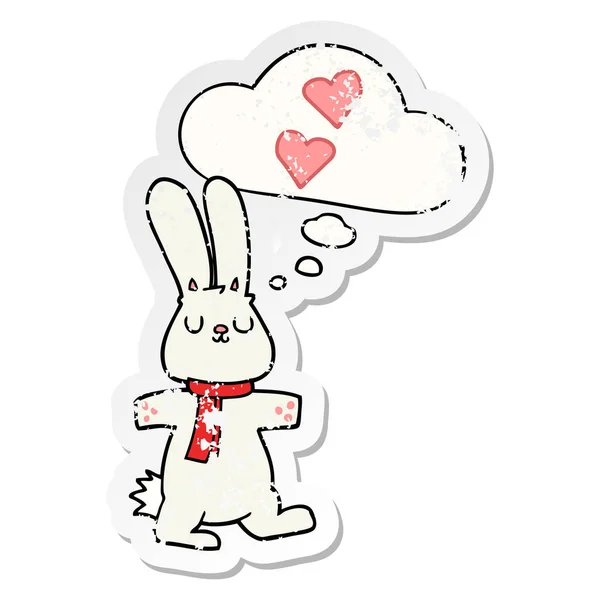 Lapin dessin animé dans l'amour et la pensée bulle comme un usé affligé s — Image vectorielle