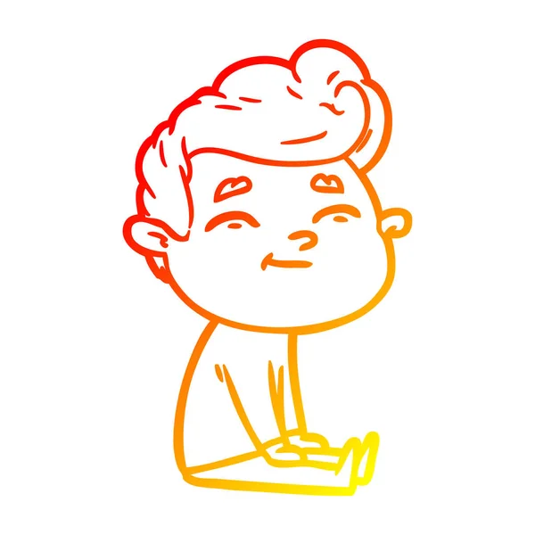 Warme Gradientenlinie Zeichnung glücklich Cartoon Mann sitzt — Stockvektor