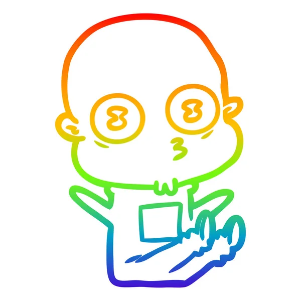 Rainbow gradient line drawing cartoon weird bald spaceman — Stock Vector
