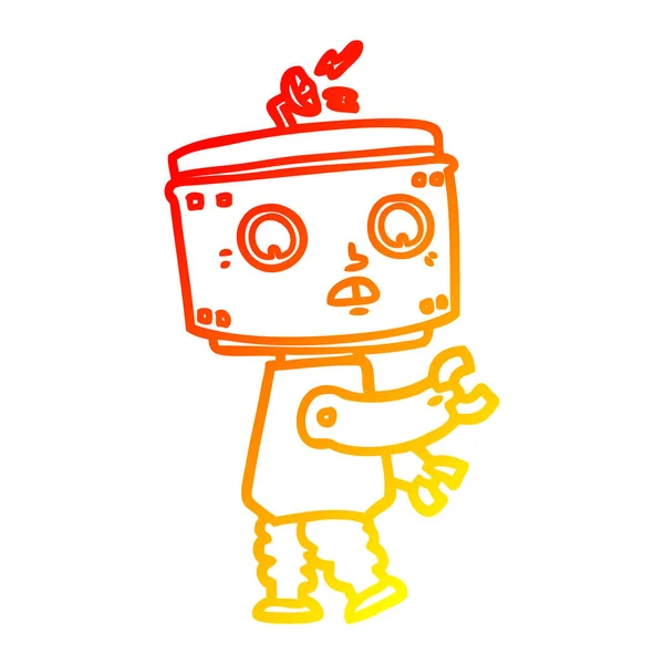 Línea de gradiente caliente dibujo robot de dibujos animados — Vector de stock