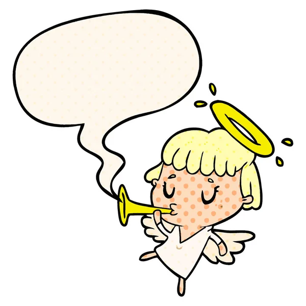 Lindo ángel de dibujos animados y burbuja del habla en estilo de cómic — Vector de stock