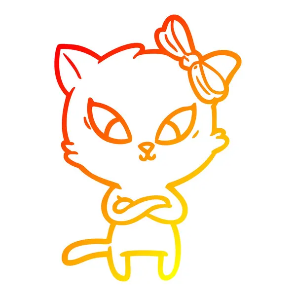 Línea de gradiente caliente dibujo dibujos animados gato — Vector de stock