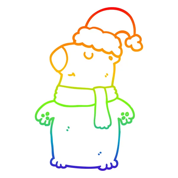 Regenboog kleurovergang lijntekening cute cartoon kerst Bear — Stockvector