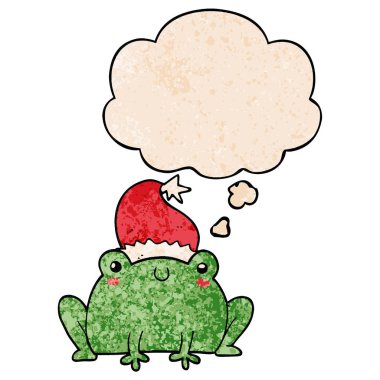 sevimli karikatür noel kurbağa ve grunge doku da kabarcık düşünce