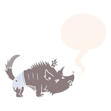 retro tarzında karikatür halloween kurt adam ve konuşma balonu