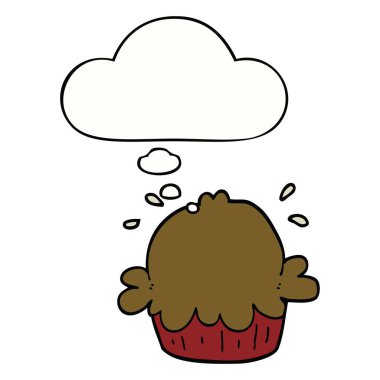 sevimli karikatür pasta ve düşünce balonu