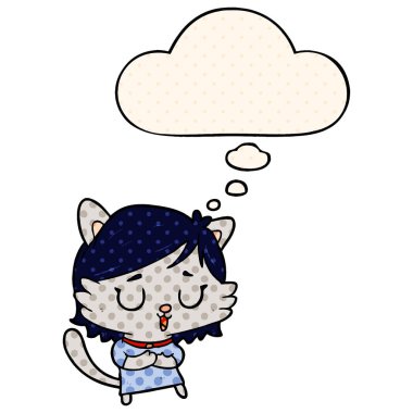 çizgi film kedi kız ve çizgi roman tarzında kabarcık düşünce