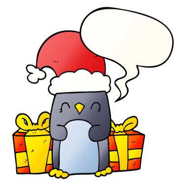 pürüzsüz degrade stil sevimli noel penguen ve konuşma balonu