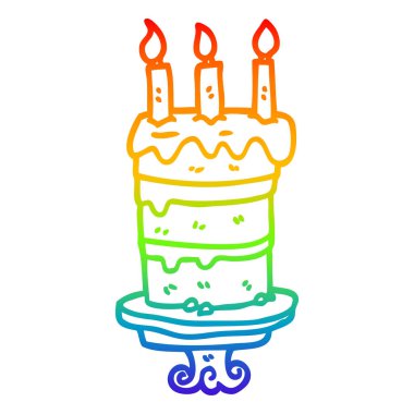 gökkuşağı gradyan çizgi çizim karikatür doğum günü pastası