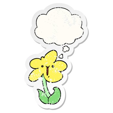 karikatür çiçek ve sıkıntılı yıpranmış etiket olarak kabarcık düşünce