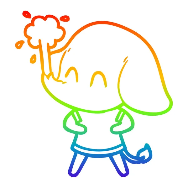 Linea gradiente arcobaleno disegno carino cartone animato elefante sputando wat — Vettoriale Stock