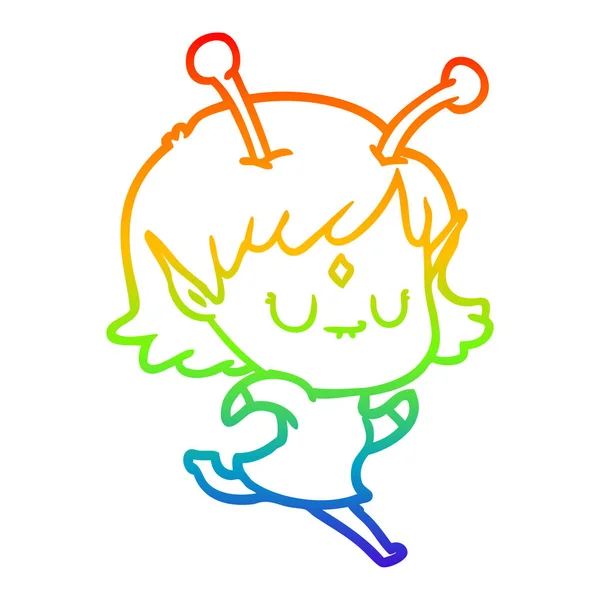 Arco-íris linha gradiente desenho cartoon menina alienígena — Vetor de Stock