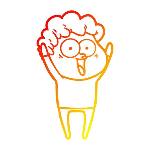 Línea de gradiente caliente dibujo de dibujos animados hombre feliz — Vector de stock