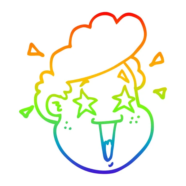 Rainbow gradient ligne dessin dessin animé heureux visage — Image vectorielle